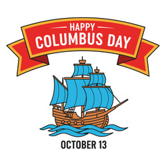 Obraz premium Vintage sailing ship on blue waves Columbus Day vintage ship