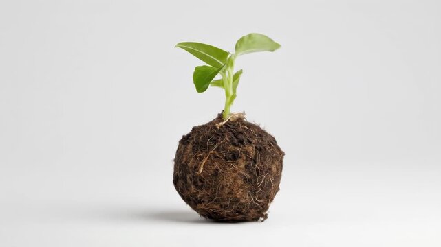 Sprout atop root ball on white