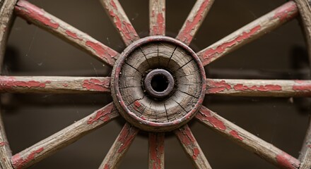 古い木製の車輪が中央に焦点を当て光と影のコントラストで歴史的な魅力を静かに語る