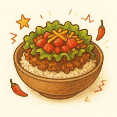 彩り豊かなタコライス丼の手描き風ベクターイラスト
