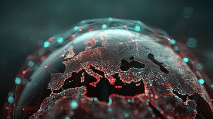 Digital Globe with Network Connections over Europe and Asia View