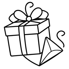 Minimal Line Art Mail with Gift Vector Illustration on White Background