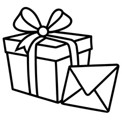 Minimal Line Art Mail with Gift Vector Illustration on White Background