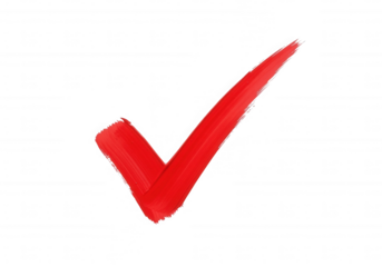 Red check mark brush stroke isolated on a transparent background