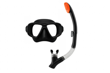 Black diving mask and snorkel for water sports