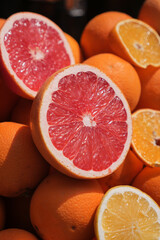 Vibrant citrus fruits at a local market display