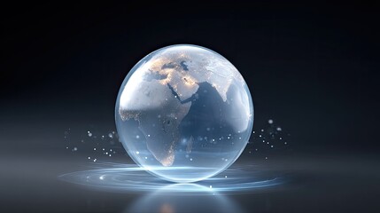 Fototapeta premium Transparent Globe with Ethereal Lights Reflecting Continents and Oceanic Details in a Dark Background
