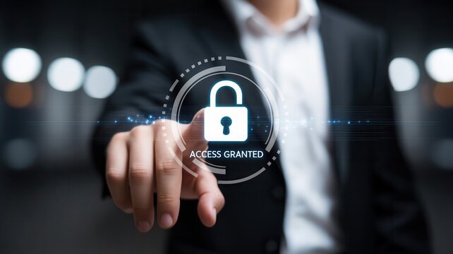 Secure access granted with modern technology by confident business person - Powered by Adobe