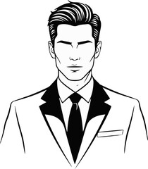 Abstract Black Silhouette of a Handsome Man with Fine Detailed Lines