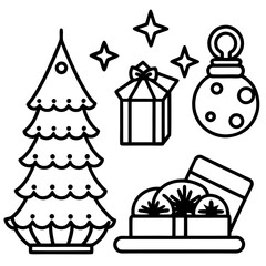 Minimal Holiday Game Assets Line Art Vector Illustration on White Background