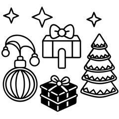 Minimal Holiday Game Assets Line Art Vector Illustration on White Background