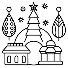 Minimal Holiday Game Assets Line Art Vector Illustration on White Background
