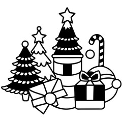 Minimal Holiday Game Assets Line Art Vector Illustration on White Background