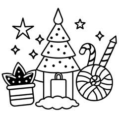 Minimal Holiday Game Assets Line Art Vector Illustration on White Background