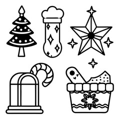 Simple Festive Game Asset Icons Line Art Vector Isolated on White