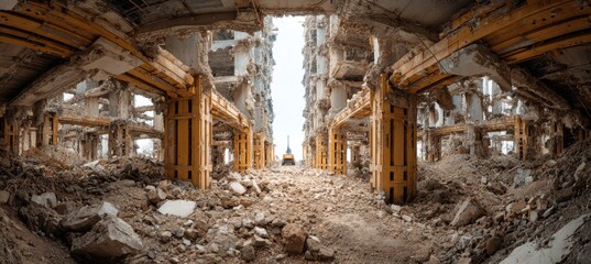 Fototapeta premium Concrete abandoned building structure. Generative AI technology.