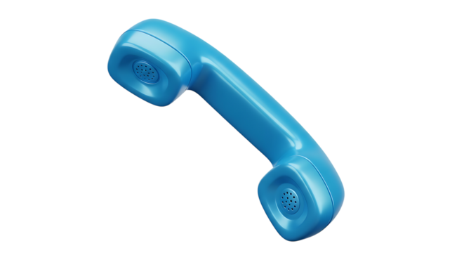 A bright blue vintage telephone handset, isolated on transparent background