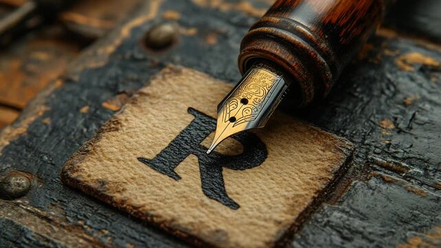 Vintage Fountain Pen Nib Resting on an Antique Letter R.