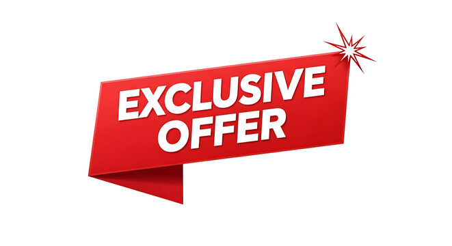A red banner with the text exclusive offer and a starburst effect, isolated on transparent background