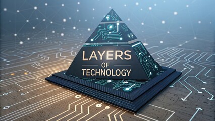 3D Pyramid Representation Showcasing Layers of Technology with Circuit Patterns and Digital Connections