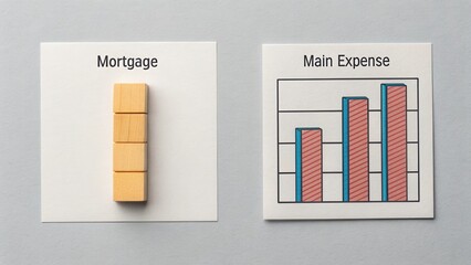Visual Representation of Mortgage Concept with Wooden Blocks and Bar Chart for Financial Planning and Budgeting Analysis