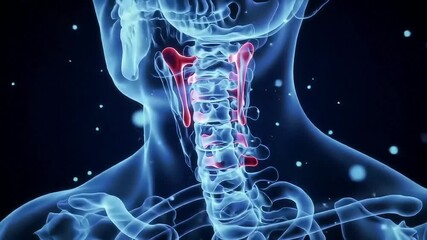 3D Visualization Of Nerve Pressure In Cervical Spine Causing Radiating Pain Suitable For Neurology, Medical Tutorials, And Health Awareness