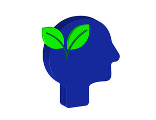 Simple 3D animation of a person's profile icon with leaves, a healthy mindset concept. Transparent background, PNG format.