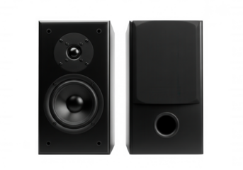 Black audio speakers isolated on a transparent background