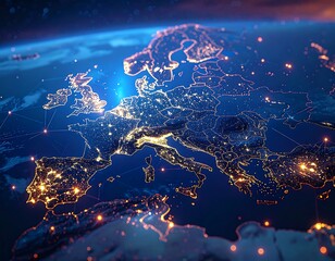 Illuminated Europe with data network from space