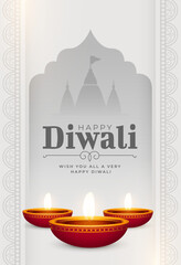 happy diwali greeting white template with diya design