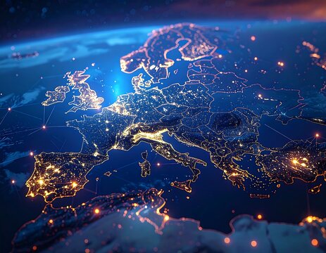 Illuminated Europe with data network from space - Powered by Adobe
