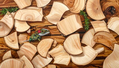Wooden slices, small lizard