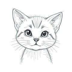 A hand-drawn sketch of an adorable and cute cat with charming features on a white background