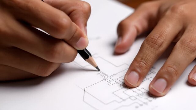 Professional Hand Drawing Electrical Circuit Blueprint Design on Paper