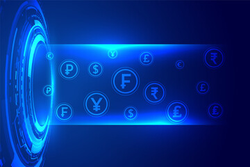 virtual foreign currency symbol holographic background in collection