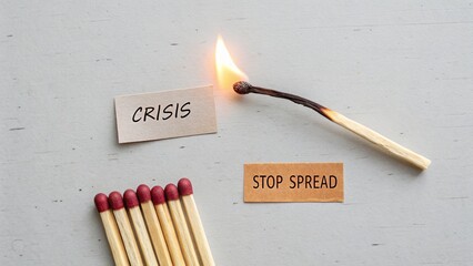 Burning match with crisis and stop spread message