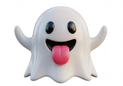 Playful ghost sticking out tongue isolated on a transparent background