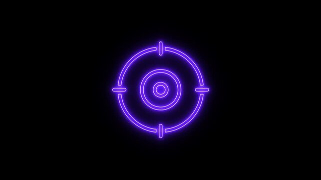 Neon aim cross, target search and aiming animation. Glowing neon target icon, circle, collection, cross, cursor, 