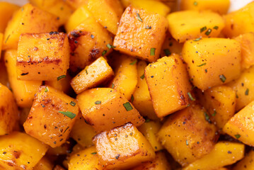 Roasted butternut squash pumpkin texture background, Autumn homemade food