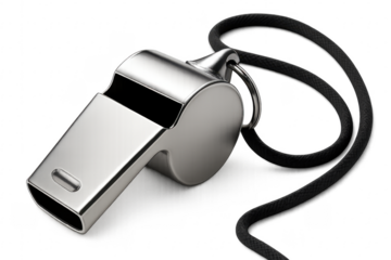 Metal referee whistle on lanyard for sports training and coaching