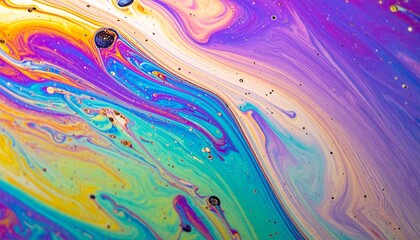 Colorful Abstract Watercolor Waves with Bubbles and Gold Swirls Background