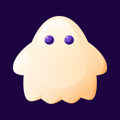 Halloween candy, ghost. White ghost lollipop, face with eyes, on a dark background. Sweet treat, cute character, holiday decoration. Clipart, icon.