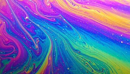 Colorful Abstract Watercolor Waves with Bubbles and Gold Swirls Background