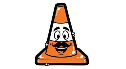 Happy Cartoon Traffic Cone with Mustache.