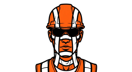 Orange and White Construction Worker with Sunglasses.