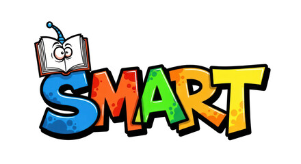 Colorful SMART Text with Cartoon Book Character on Top.