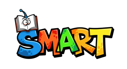 Colorful SMART Text with Cartoon Book Character on Top.