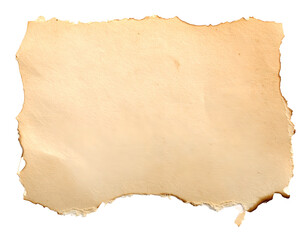 A aged piece of paper with rough, burnt edges, on a transparent background