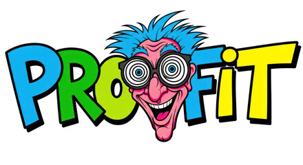 Cartoon Man with Profit Word Art Funny Expression.