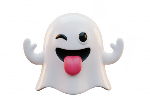 Playful ghost winking with tongue out isolated on a transparent background